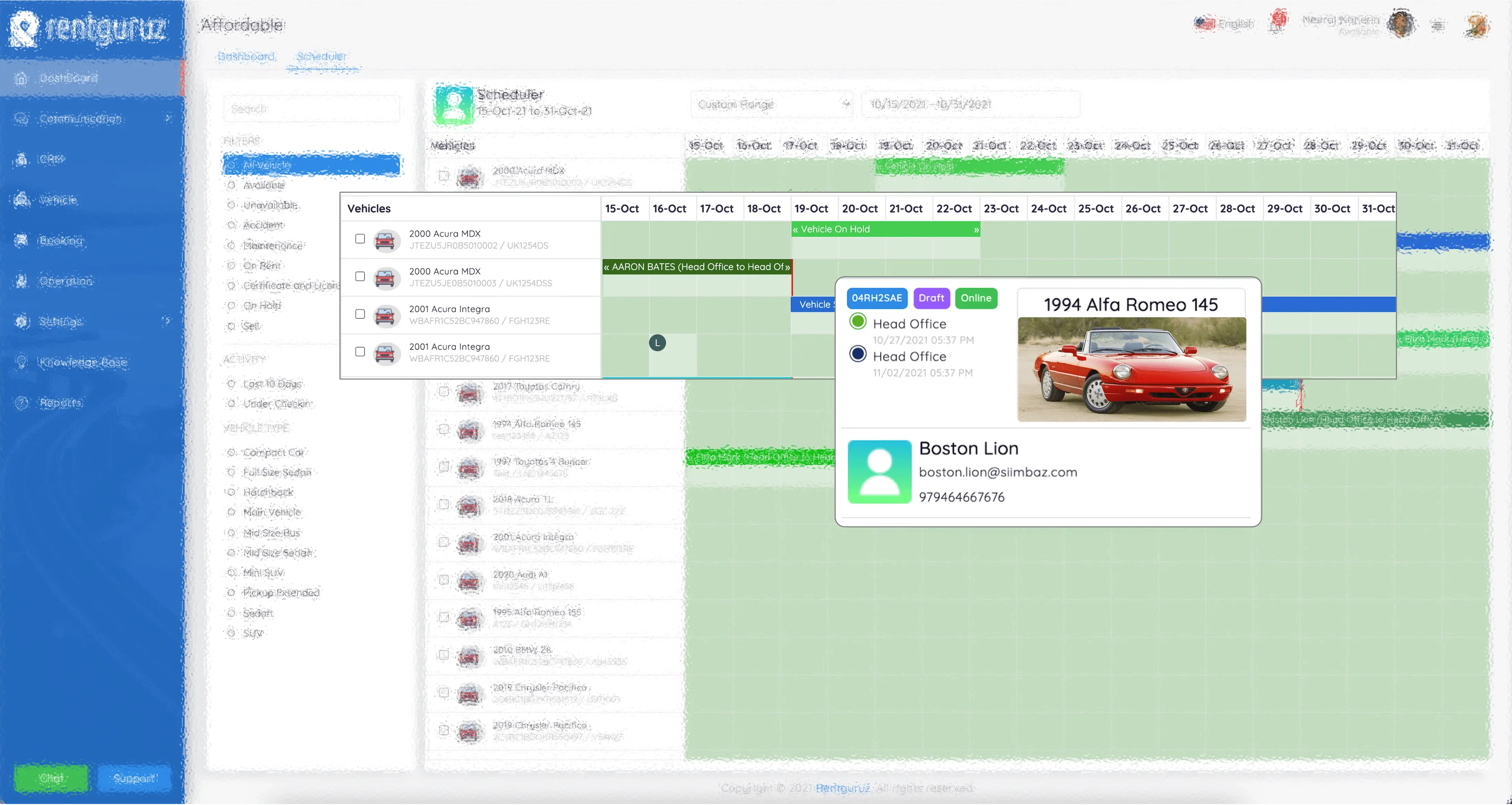 Rental business management software interface with customer master and document verification